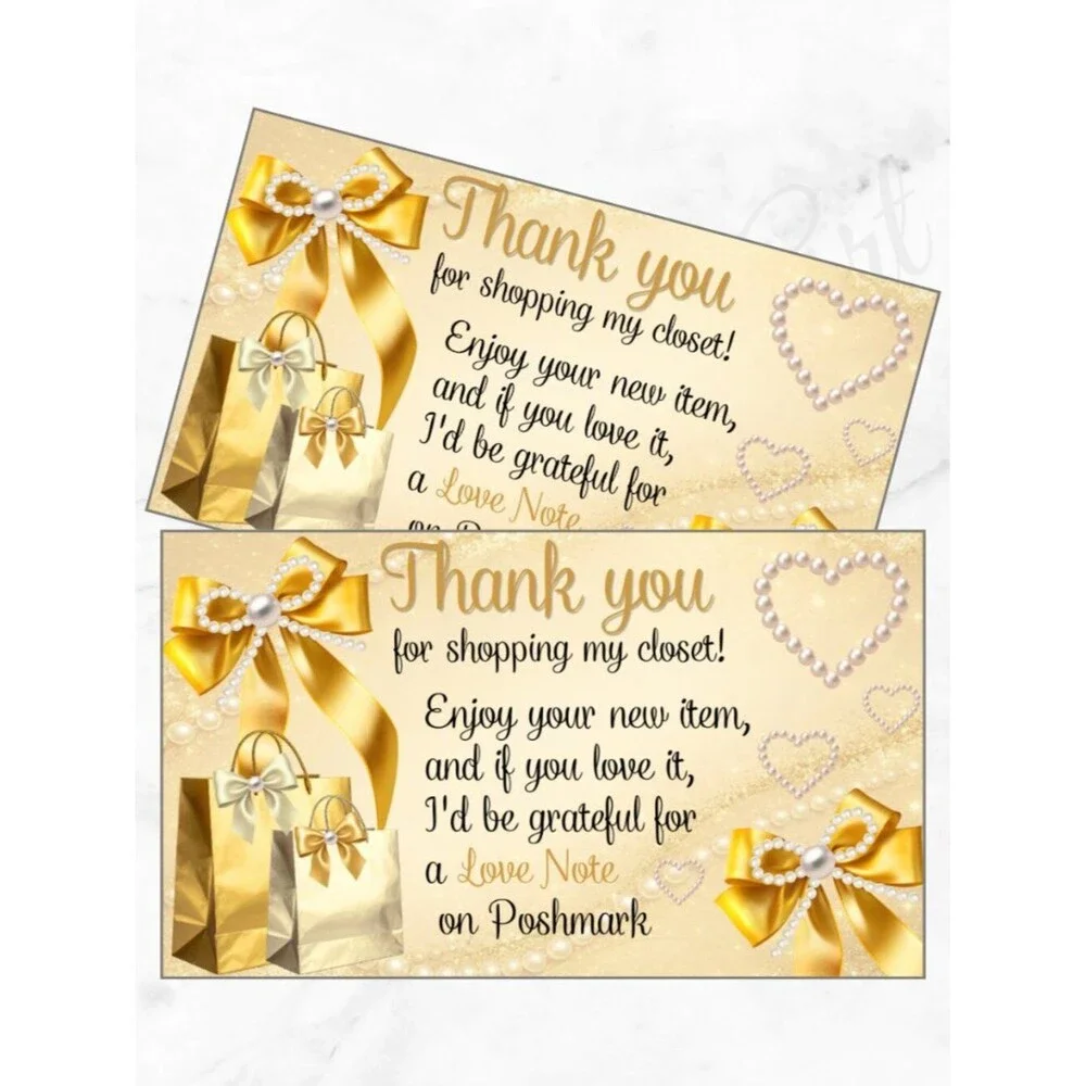 100  Thank You Cards | Gold Elegant Pearl & Bow Design for Small Business